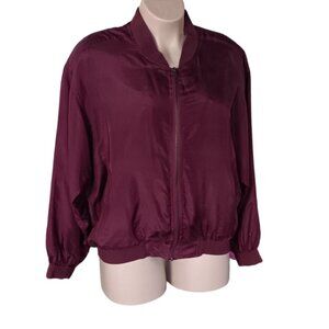 Kasanova Bomber Jacket Womens Size Large Burgundy Full Zip Long Sleeve 100% Silk